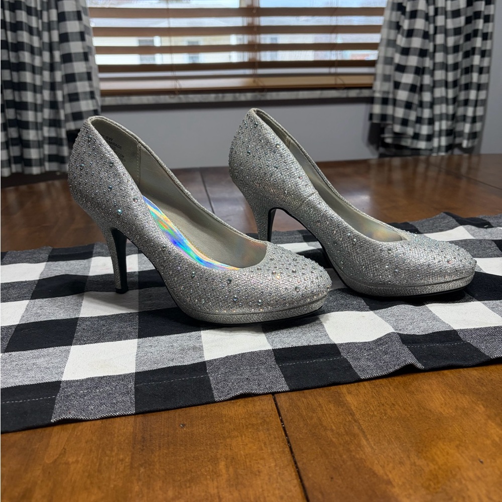 Silver Glitter Stiletto Heels